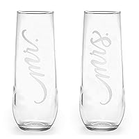 Mr & Mrs Champagne Flutes Stemless Glasses, Set of 2, 8.5-Ounce