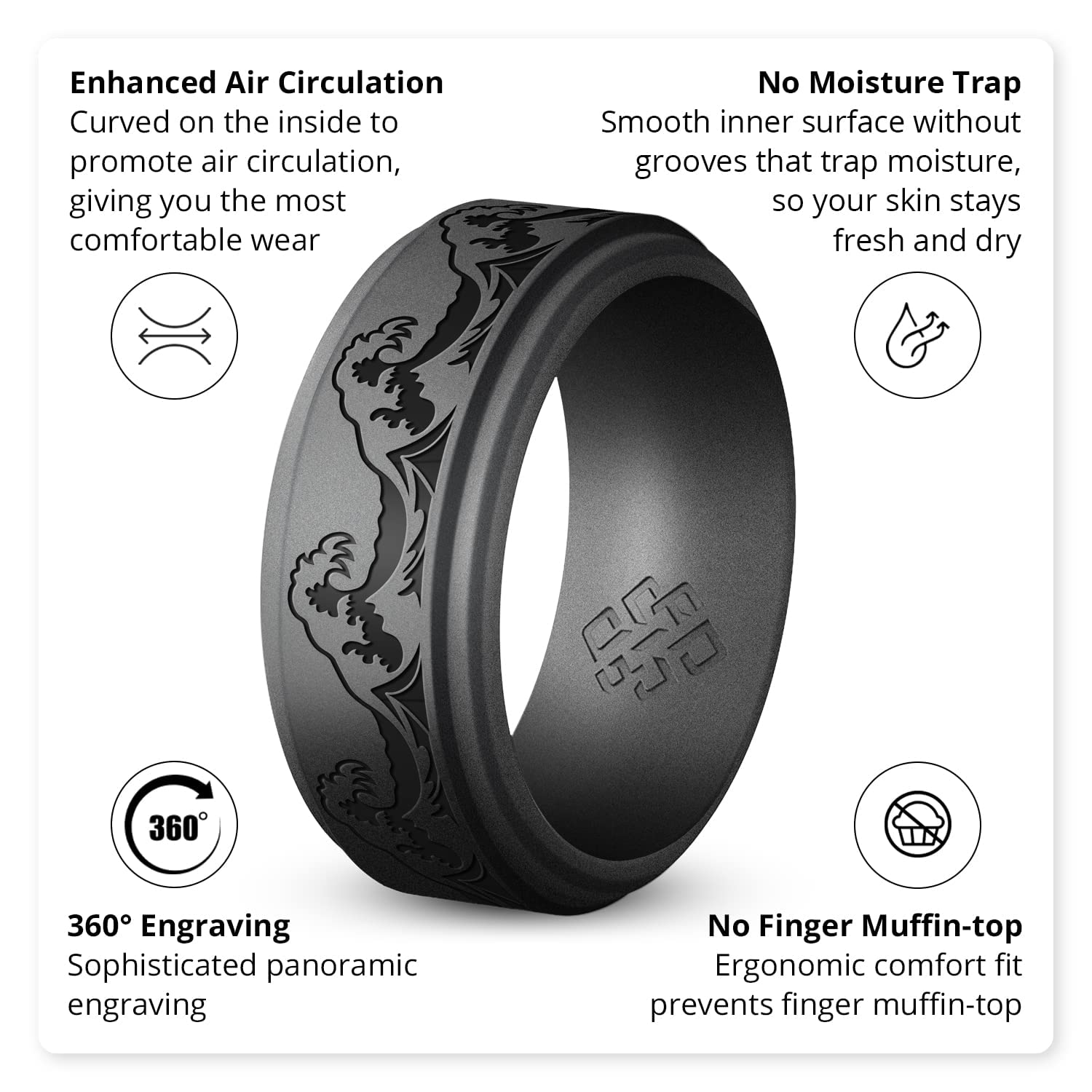 Knot Theory Forest Silicone Ring for Men - 9mm Tree Engraved Breathable Comfort Fit Rubber Wedding Band