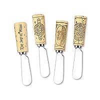 Supreme Housewares Cheese and Butter Spreader Knives Wine Cork Decor 4-Piece Hand Painted Resin Handle with Stainless Steel Blade Multipurpose Cheese Spreader set (Vintage Wine Cork)