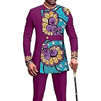 African Suits for Men Slim Fit Embroidery Full Sleeve Single Breasted Print Blazer and Trousers Set