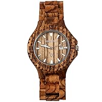 Solid Men Natural Zebra Wood Calendar Wrist Watch Color Brown