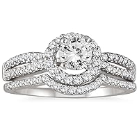 AGS Certified 1 1/5 Carat TW Diamond Halo Bridal Set in 14K White Gold (J-K Color, I2-I3 Clarity)