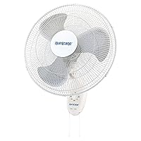Hurricane Supreme 18 Inch 90 Degree Oscillating Indoor Wall Mounted 3 Speed Plastic Blade Fan with Adjustable Tilt and Pull Chain Control, White