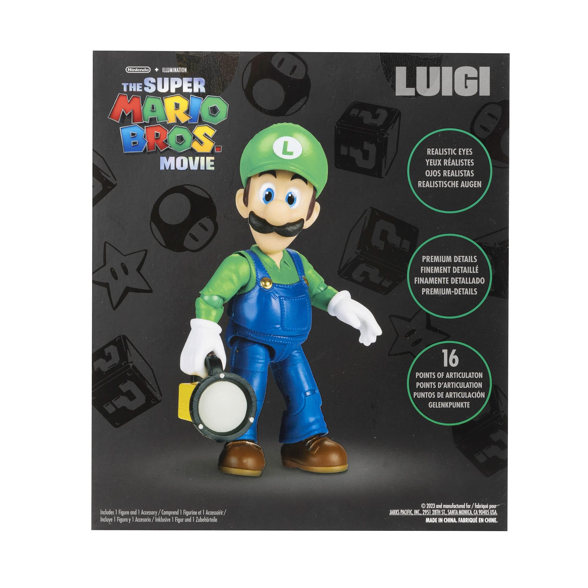 The Super Mario Bros. Movie - 5 Inch Action Figures Series 1 – Luigi Figure with Flashlight Accessory