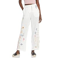 Biya by Johnny Was Women's Embroidered Wide Leg Pant, Natural, X-Small