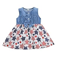 Com Dress Toddler Girls Sleeveless Independence Day Star Printed Dress 4 of July Kids Bowknot Denim 5t Fall Dress