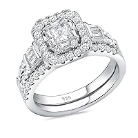 Newshe Jewellery Wedding Sets for Women AAAAA Cz Radiant Bridal 925 Sterling Silver Engagement Band Ring Size 5-10