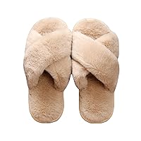 Verdusa Women's Fuzzy Furry House Slippers Open Toe Criss Cross Straps Indoor Shoes Sandals