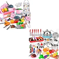 Kids Kitchen Toy Accessories, Birthday Gifts Toys for Ages 3 4 5 6-8 Years, Toddlers Play Kitchen Accessories Set Toys for Girls Boys, Cooking Playset with Stainless Steel Play Pots and Pans