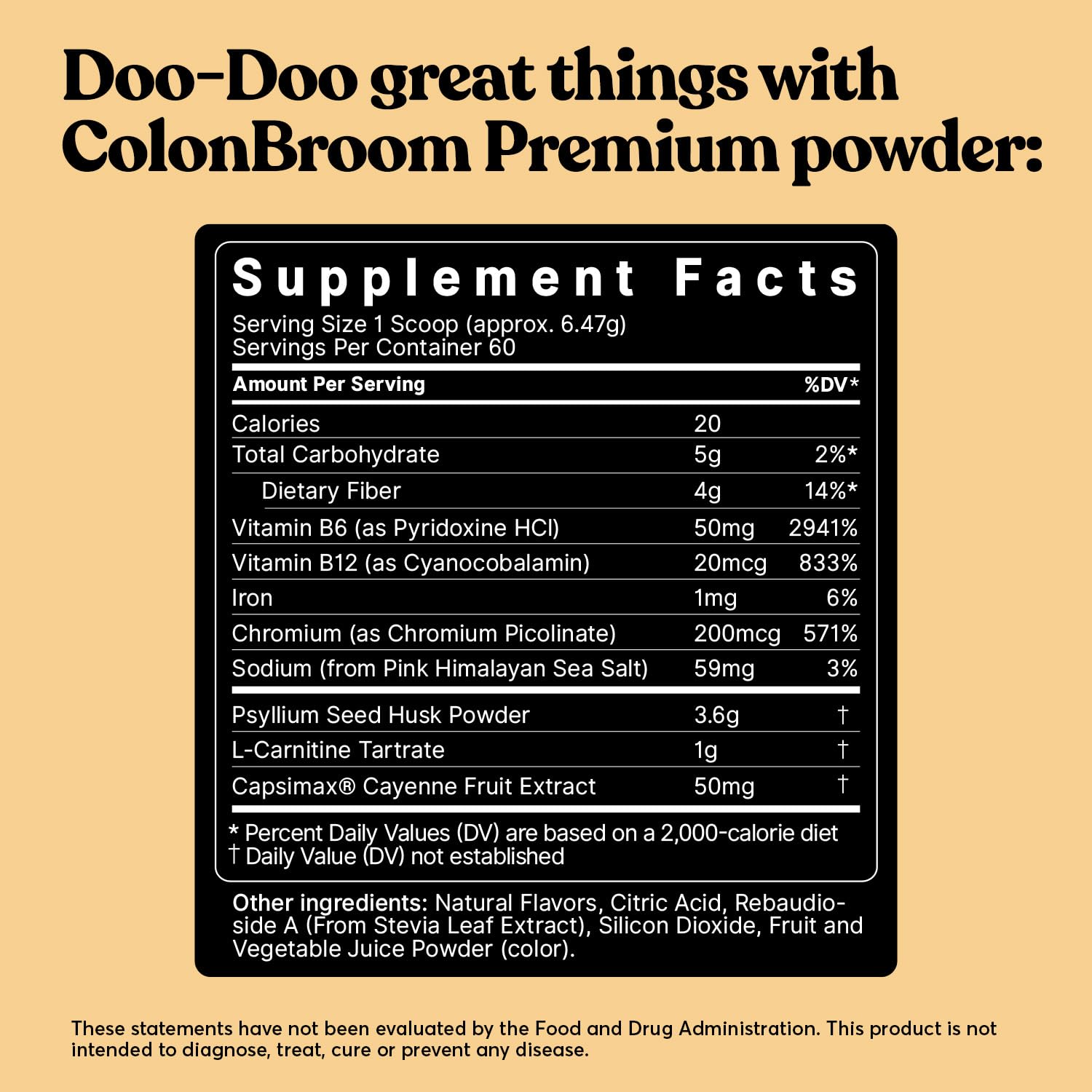 ColonBroom Premium Psyllium Husk Powder Sugar Craving Suppressant - Chromium Picolinate 200mcg, 2 Items - Colon Cleanser Supplement (60 Servings) + Sugar Craving Suppressant (60 Servings)