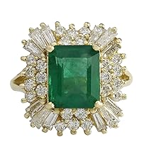 6.11 Carat Natural Green Emerald and Diamond (F-G Color, VS1-VS2 Clarity) 14K Yellow Gold Luxury Engagement Ring for Women Exclusively Handcrafted in USA