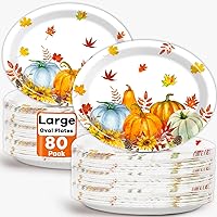 80PCS Thanksgiving Fall Party Oval Paper Plates Large 11” Autumn Theme Platters, Gold Foil Fall Maple Leaf Design Heavy Duty Dish Tray for Gathering Carnival Picnic Dinner Party Tableware, Watercolor
