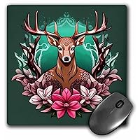 Arkansas Deer with Antlers and Apple Blossom Tattoo Art v2 - Mouse Pads (mp-384680-1)