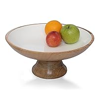 Folkulture Pedestal Wooden Fruit Bowl 12-Inch for Kitchen Counter, Table Centerpiece for Table Décor or Mothers Day Gifts, Decor or Breads and Fruits, Centerpiece for Table, Mango Wood, White