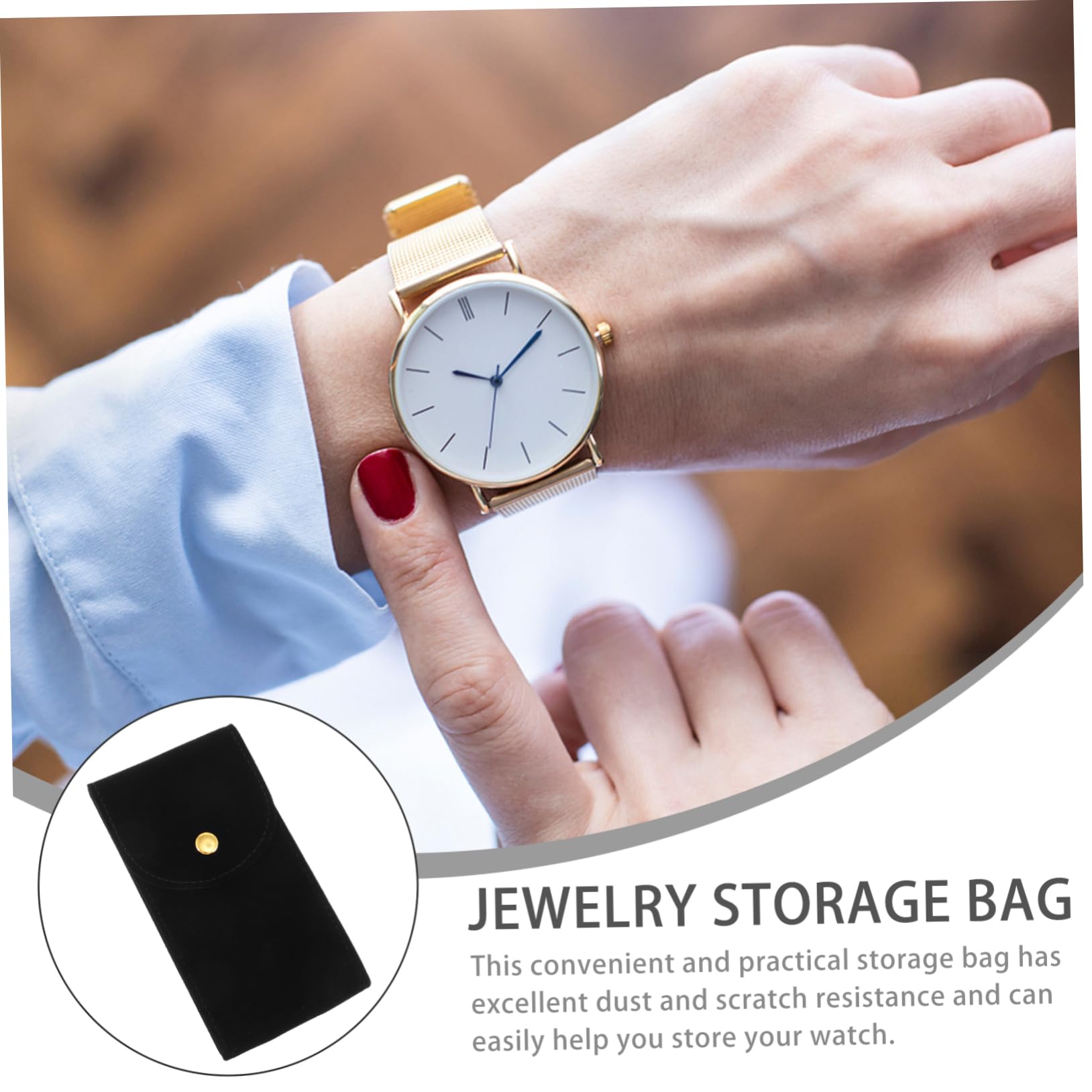 Holibanna Watch Storage Bag Travel Packing Bags Jewelry Pouch with Snap Watch Packing Snap Bag Packing Bags for Travel Gift Bags Black Watches Button Short Plush Protective Bag