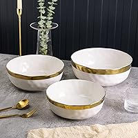 Stone Lain Florian Porcelain 3-Piece Round Bowl Service Set, White with Gold Rim