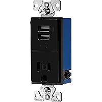 Eaton TR7740BK Combination USB Charger with Tamper Resistant Receptacle, 2-Pole, 3-Wire Grounding, Black