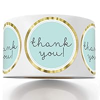 Modern Thank You Stickers, Round Blue Thank You Stickers, Chic Gold Thank You Label Tags, 1.4 Inches 500 Adhesive Thank You Label Stickers Mr.Mug