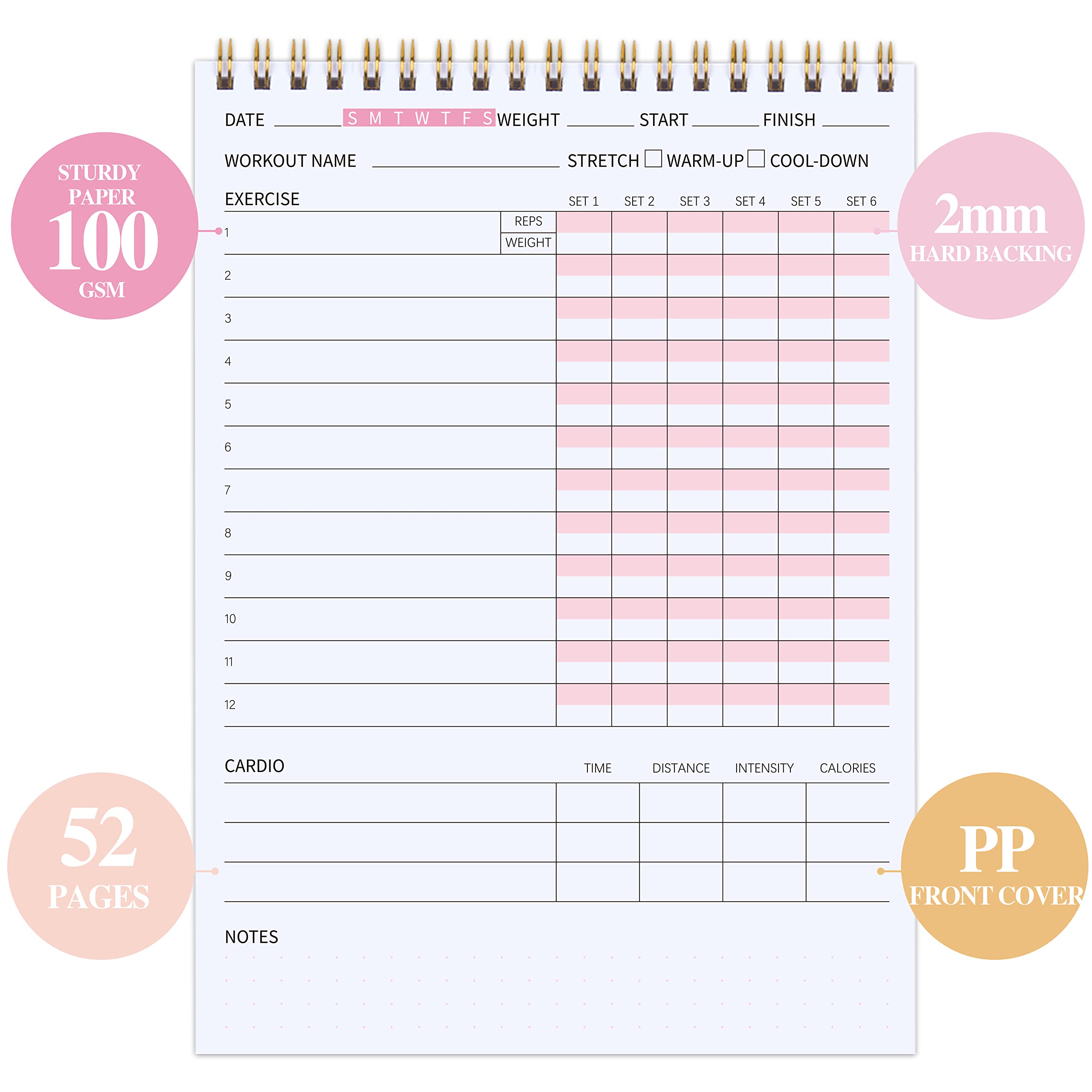 Fitness Journal Workout Planner Notepad For Women & Men Weight Loss,Daily Gym,Exercise Goals,Bodybuilding Progress,Wellness Tracker,6.7 X 9.4 inches, 60 sheets