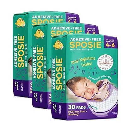 Sposie Diaper Booster Pads, Original Adhesive-Free for Easy Repositioning, Eliminate Overnight Diaper Leaks, Helps Reduce Nighttime Diaper Changes and Diaper Rash, for Diaper Sizes 4-6, 90 ct.