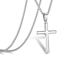 Milacolato 925 Sterling Silver Cross Necklace for Men Women with 5mm Durable Stainless Steel Diamond-Cut Curb Cuban Link Chain Cross Necklace 18K White Gold Plated Beveled Edge Cross Pendant Necklace 18-30 Inches