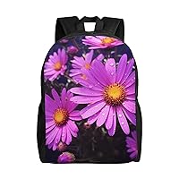 Summer Purple Flower Print Backpack 16 Inch Lightweight Waterproof Travel Bags Casual Daypack For Women Men
