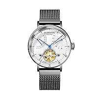 Guanqin Mens Calendar Analog Automatic Self Winding Mechanical Watch with Steel Band