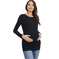 Womens Round Neck Long Sleeve Side Ruched Maternity Top