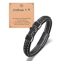 UNGENT THEM Mens Cross Leather Bracelet Romantic Birthday Valentines Day Christmas Christian Graduation Easter Gifts for Men Boys