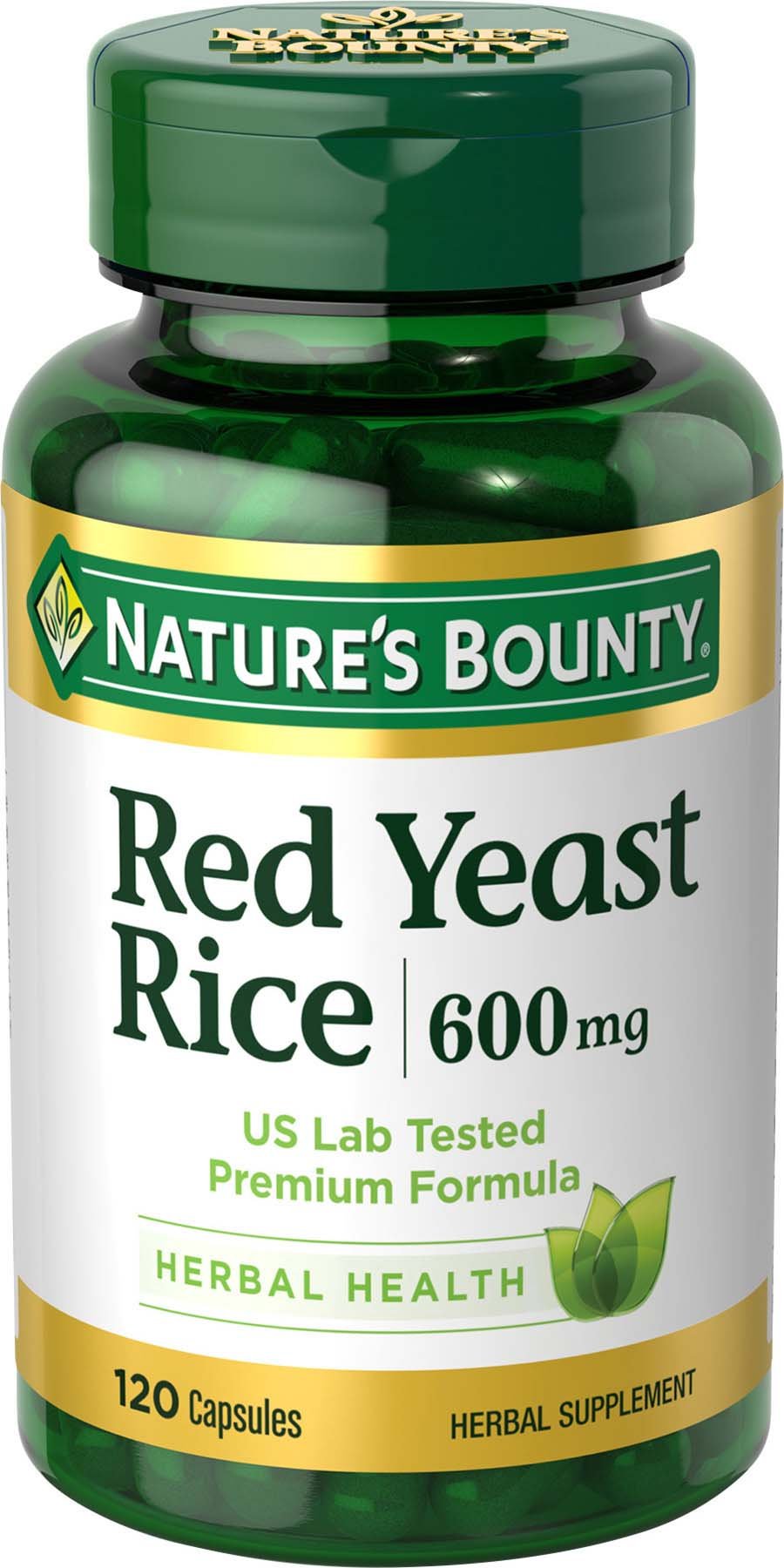 Nature's Bounty Red Yeast Rice Pills and Herbal Health Supplement, Dietary Additive, 600mg, 120 Capsules