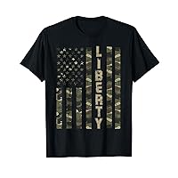 Liberty United States Distressed Camo w US Flag T-Shirt
