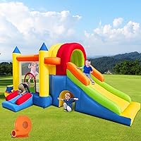 Inflatable Bounce House, 8 in 1 Large Bounce Castle with Blower for Kids and Toddlers, Outdoor Indoor Backyard Inflatable Bouncers with Two Slides