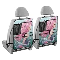 Mermaid Girl Pink Hair Kick Mats Back Seat Protector Waterproof Car Back Seat Cover for Kids Backseat Organizer with Pocket Mud Dirt Scratches Protection, 2 Pack, Car Accessories