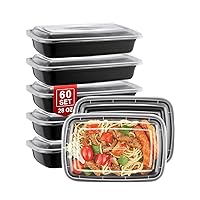 60 Sets 28oz Meal Prep Container - Reusable Plastic Food Storage Containers with Lids, Fits Microwave, Freezer and Dishwasher Safe