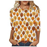 3/4 Sleeve Tops 2023 Trendy Loose Basic Tshirts Blouses Casual Round Neck Fashion Print Blouses Basic Pullover Tees