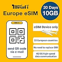 Europe Prepaid Esim Card, 10GB Data for 20 Days in UK and Europe 33 Countries, Data Only Europe SIM Card for iPhone and Android, Not Physical Card