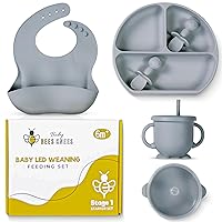 Silicone Baby Feeding Set-Divided Suction plate,bib,bowl-Baby Dish Set, solid food eating set for 6+ Months