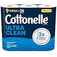 Cottonelle Ultra Clean Toilet Paper, 9 Mega Rolls (9 Mega Rolls = 36 Regular Rolls), 284 Sheets Per Roll, Packaging May Vary