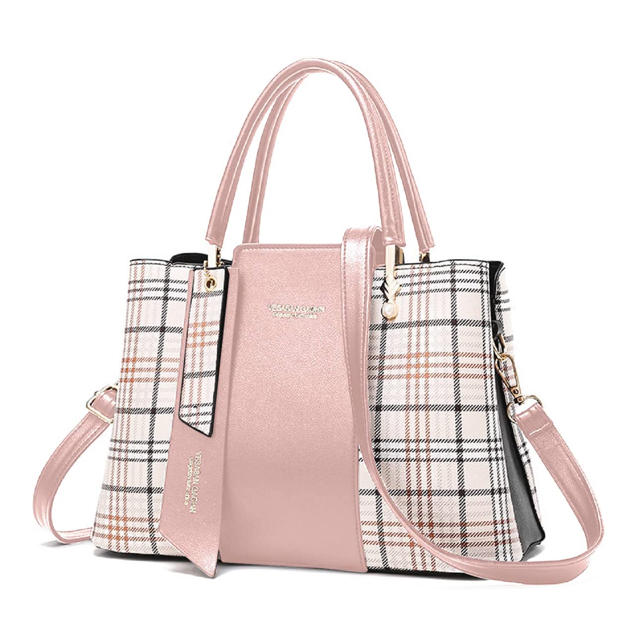 Brightrust Women's Handbag, 2-Way Shoulder Bag, Crossbody Design, Plaid, PU Leather