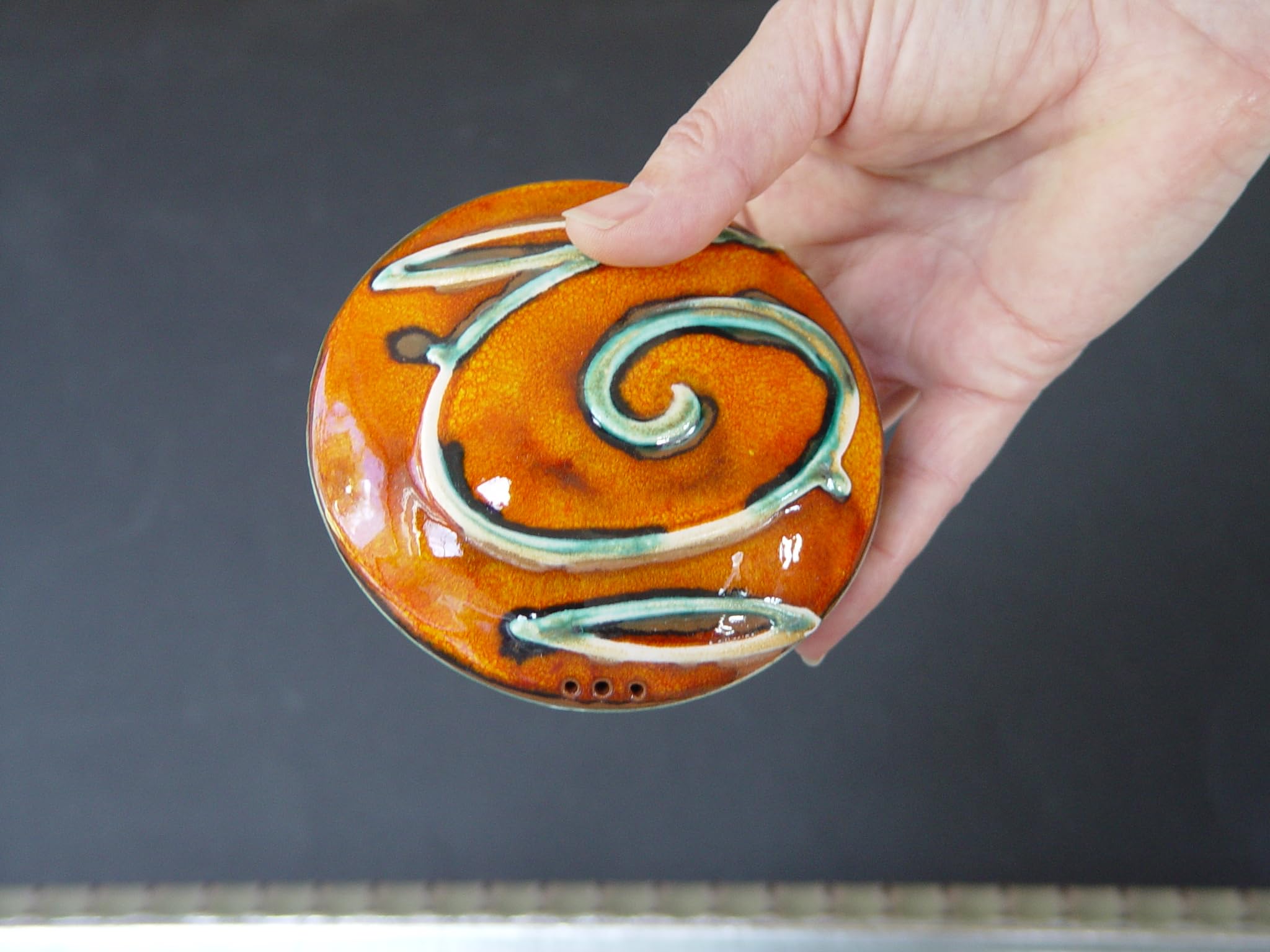 Handmade Pottery Salt or Pepper Shaker - Colorful Orange and Green Ceramic Kitchen Decor - Danko Pottery - Unique Christmas Gift