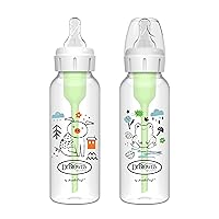 Natural Flow Anti-Colic Options+ Narrow Baby Bottle, Pig & Frog, 8 oz/250 mL, with Level 1 Slow Flow Nipple, BPA Free, 0m+, 2-Pack