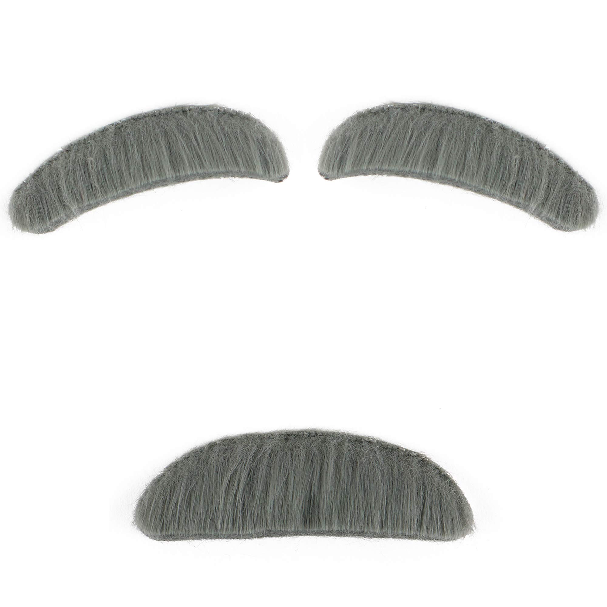Skeleteen Eyebrow and Mustache Set - Old Man Bushy Stick On Fake Grey Eyebrows and Moustache Kit for Men, Women and Children