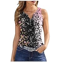 Summer Button V Neck Funny Leopard Pullover Tank Tops for Womens Fashion Casual Sleeveless Blouses for Going Out