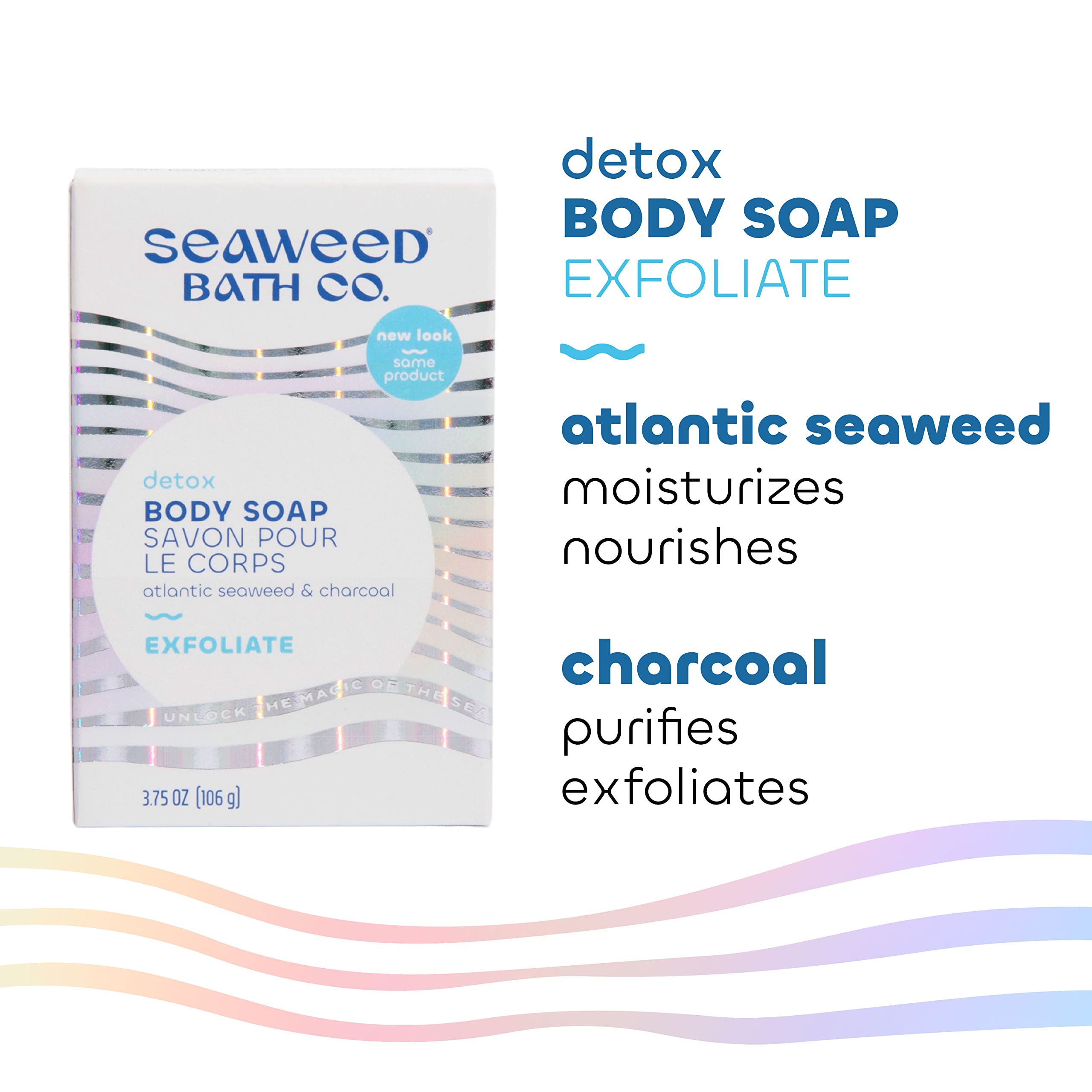 Seaweed Bath Co. Exfoliate Detox Body Soap, 3.75 Ounce, Sustainably Harvested Seaweed, Charcoal (Packaging May Vary)