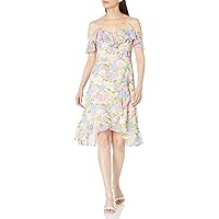 London Times Women's Cold Shoulder Hi-Low Dress with Feminine Ruffle Occasion Guest of Mother of The Bride