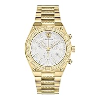 Versace V-Sporty Greca Collection Luxury Men's Watch with a Gold Strap with Gold Case and White Dial, Gold, OS, V-Sporty Greca, gold, V-Sporty Greca