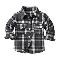 Toddler Boys Girls Shirt Coat Jacket Plaid Long Sleeve Kids Turn Down Collar Button Tops Outwear For Girls Or Kid