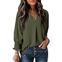 Dokotoo Womens Tunic Tops V Neck Casual Loose 3/4 Sleeve Shirts Dressy Blouses Tops Overiszed T Shirts