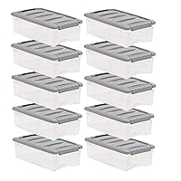 Amazon Basics 5 Quart Stackable Plastic Storage Bins with Latching Lids- Clear/ Grey- Pack of 10