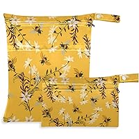 visesunny Stylish Embroidery Bee Butterfly 2Pcs Wet Bag with Zippered Pockets Washable Reusable Roomy Diaper Bag for Travel,Beach,Daycare,Stroller,Diapers,Dirty Gym Clothes,Wet Swimsuits,Toiletries